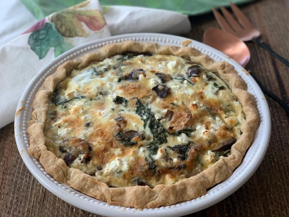 Easter Egg White Quiche with mushrooms, arugula, feta, Gruyere Treks